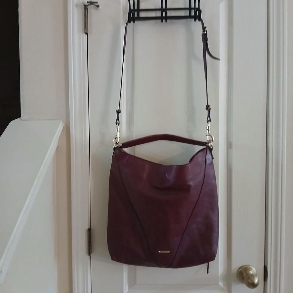Y2K Style Rebecca Minkoff Burgundy Leather Moto Bucket Tote Hobo Bag Indie Boho